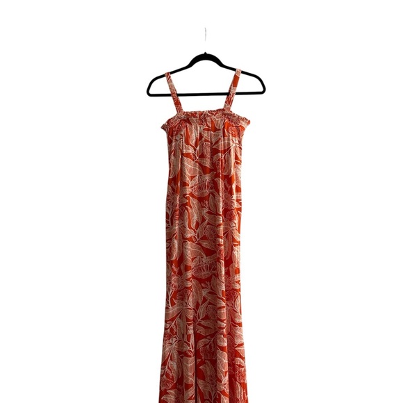 Serra Red-orange with white tropical leaf/flower print Maxi Dress - Picture 1 of 3